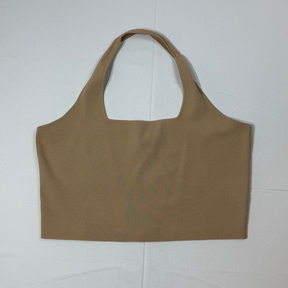 The Drop Women’s Size 2X Ribbed Halter Crop Top Beige